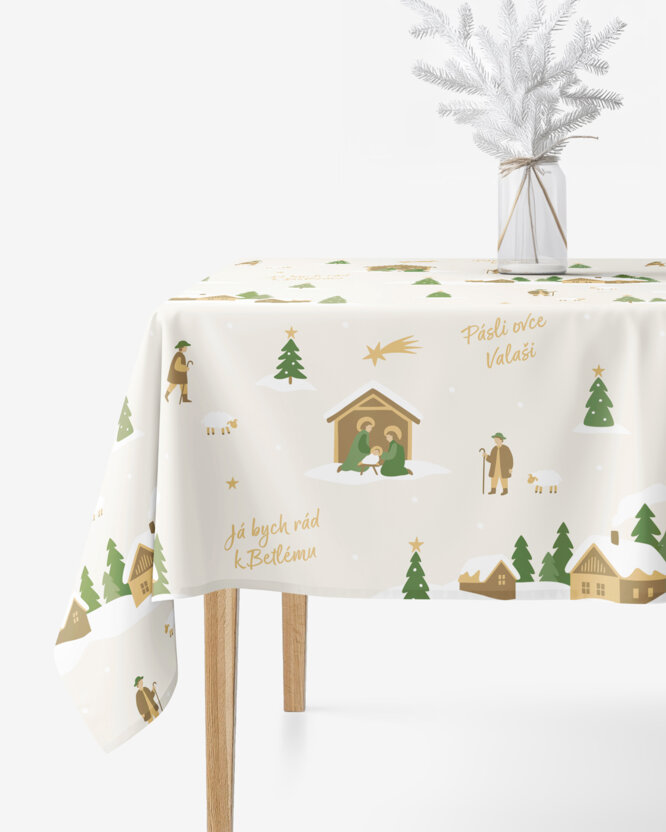 Kerst hoekig tafelkleed 100% katoen renforcé - Pásli ovce Valaši