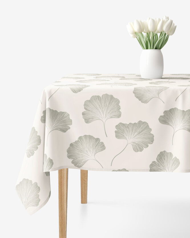Hoekig tafelkleed 100% katoen renforcé - Bladeren ginkgo