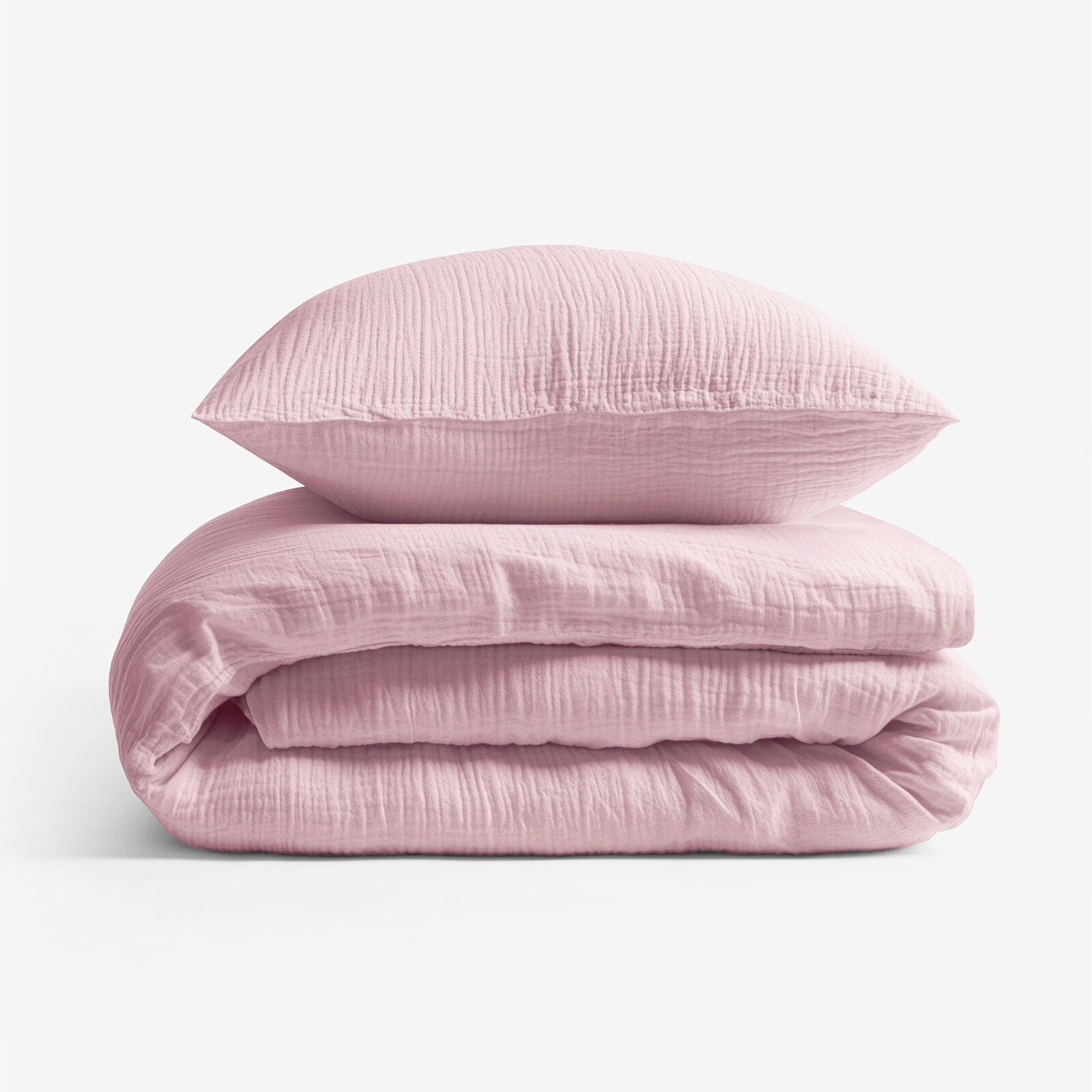 Mousseline beddengoed - pastelroze