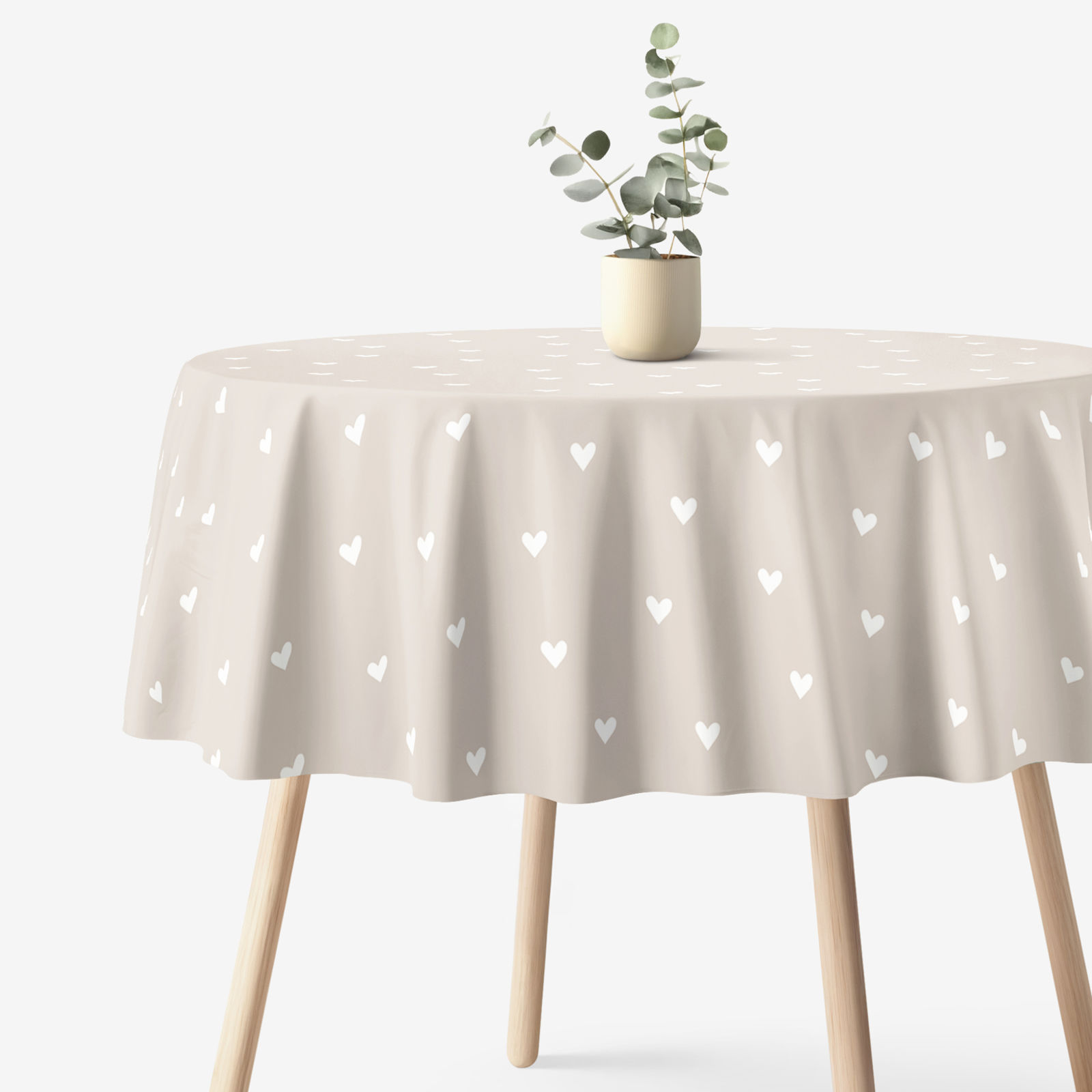 Rond tafelkleed 100% katoen renforcé - Hartjes op latte