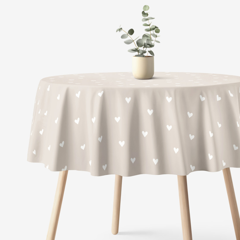 Rond tafelkleed 100% katoen renforcé - Hartjes op latte