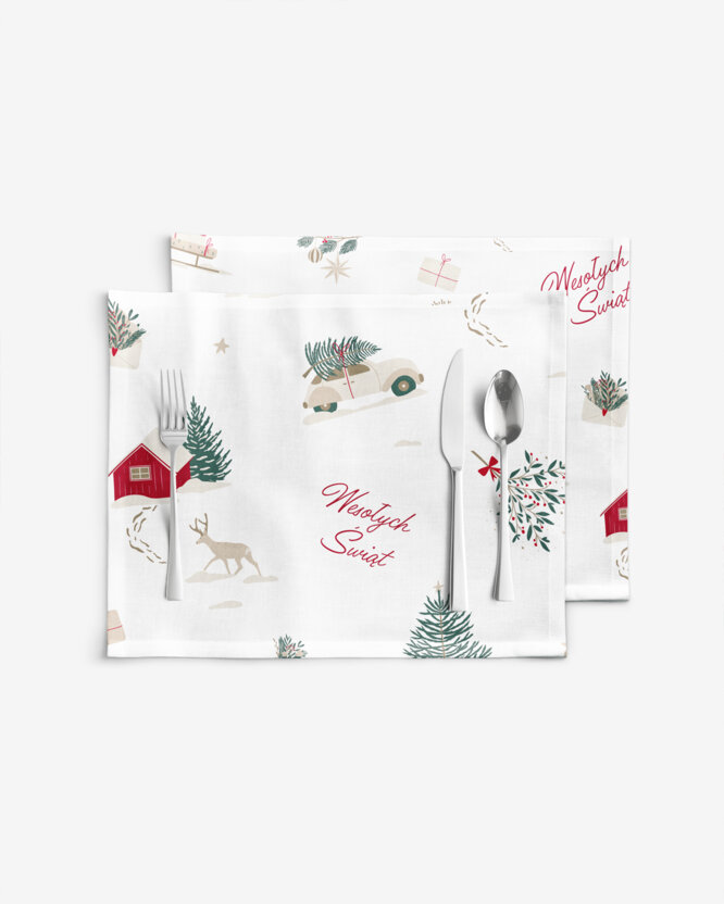 Kerst placemat voor op tafel 100% katoen renforcé - Poolse Kerst (PL) - set van 2 stuks
