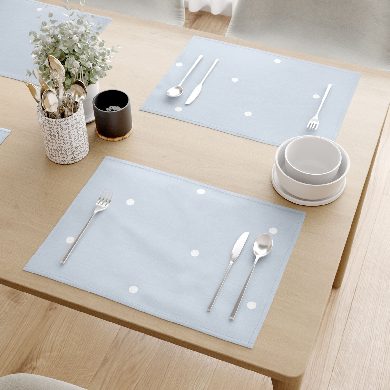 Placemat 100% katoen renforcé - Stippen op hemelsblauw - set van 2 st.