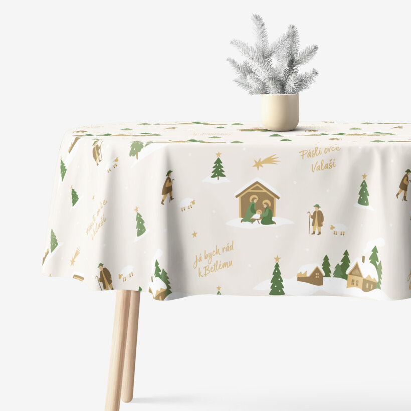 Kerst ovaal tafelkleed 100% katoen renforcé - Pásli ovce Valaši