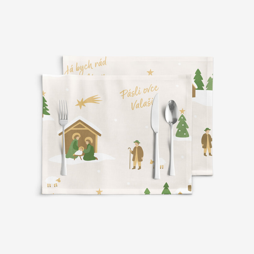 Kerst placemat voor op tafel 100% katoen renforcé - Pásli ovce Valaši - set van 2 stuks