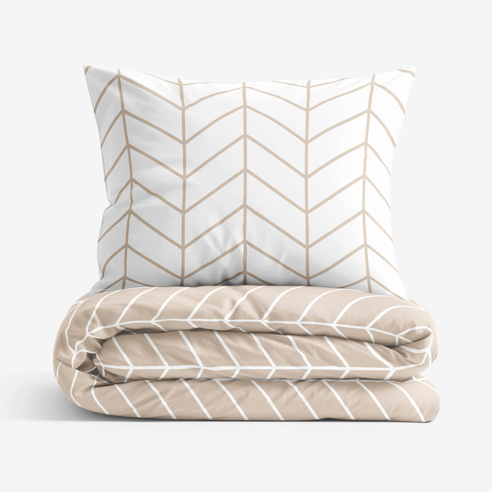Katoenen beddengoed - Wit en beige zigzag