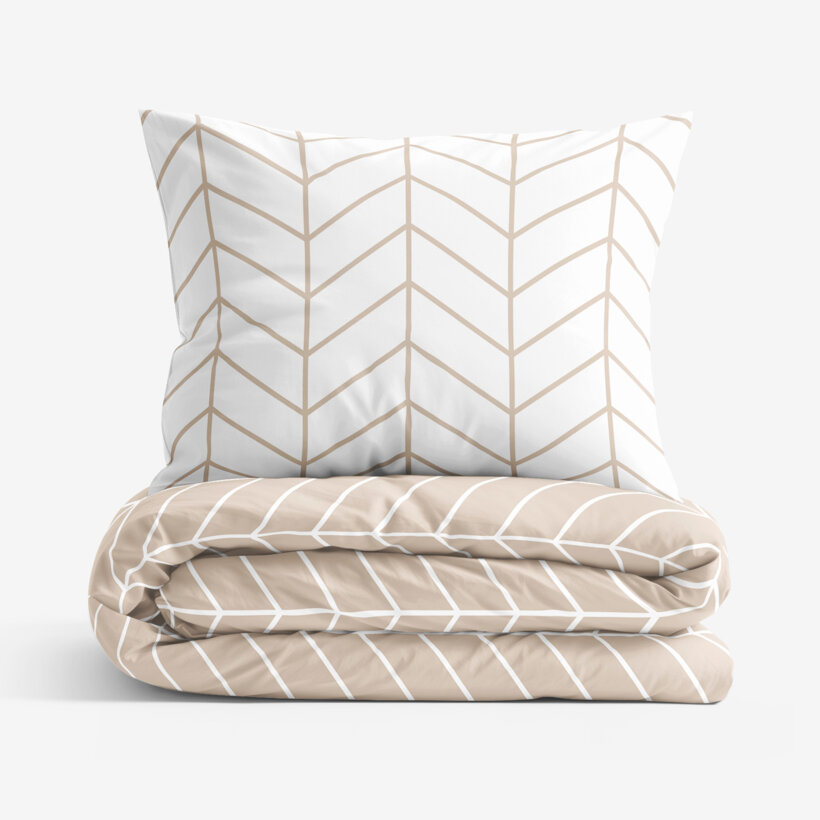 Katoenen beddengoed - Wit en beige zigzag