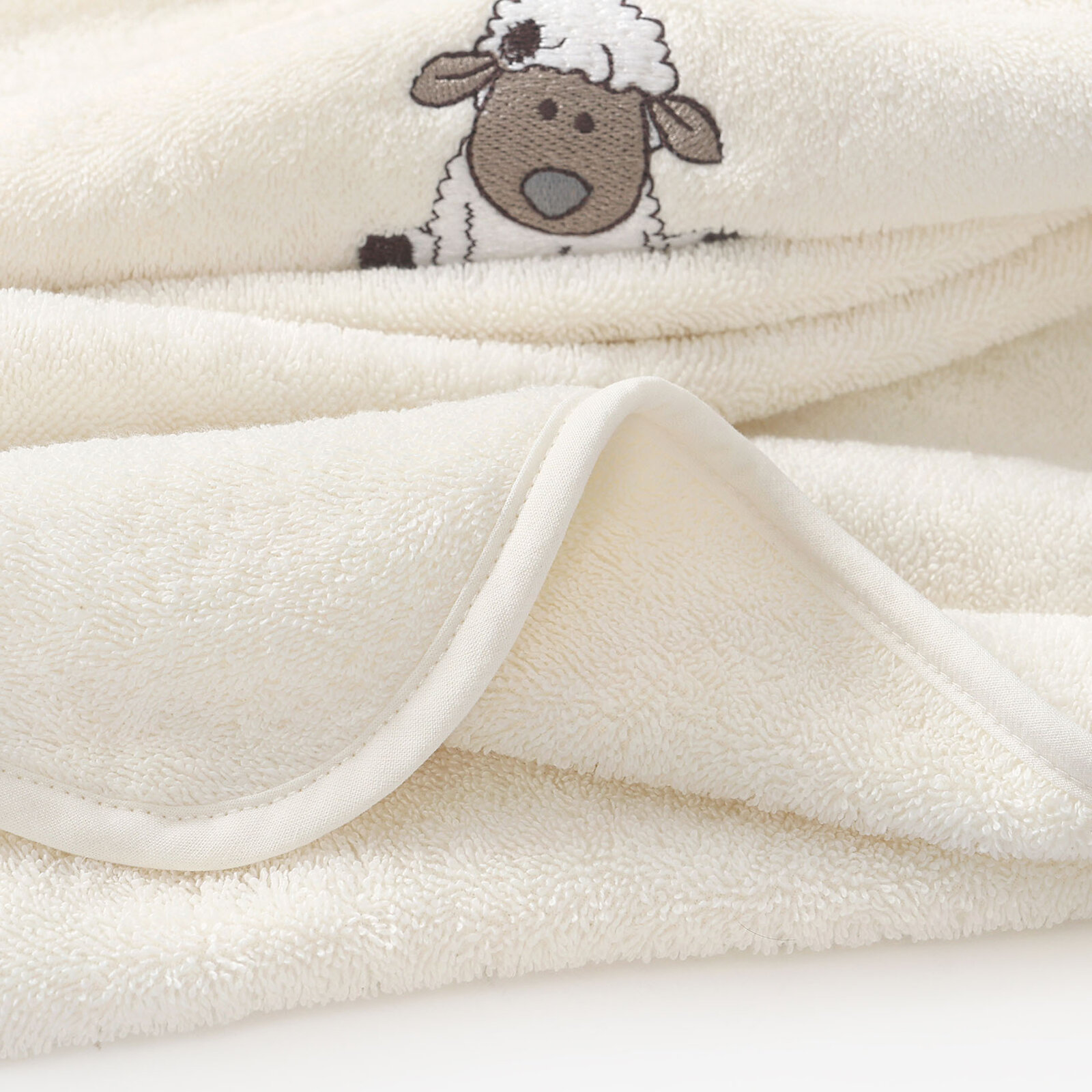 Baby badstof badhanddoek met capuchon - Schaapje op crème