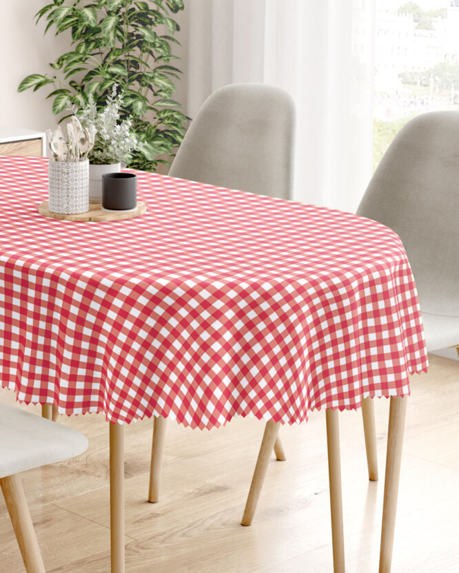Ovaal teflon tafelkleed - Rode ruitjes