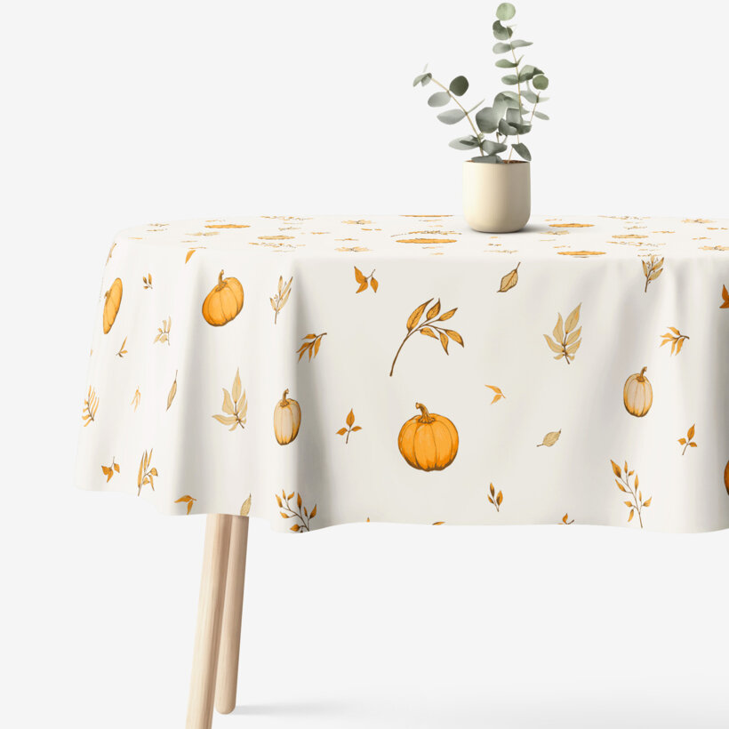 Ovaal tafelkleed 100% katoen renforcé - Herfst pompoenen en blaadjes