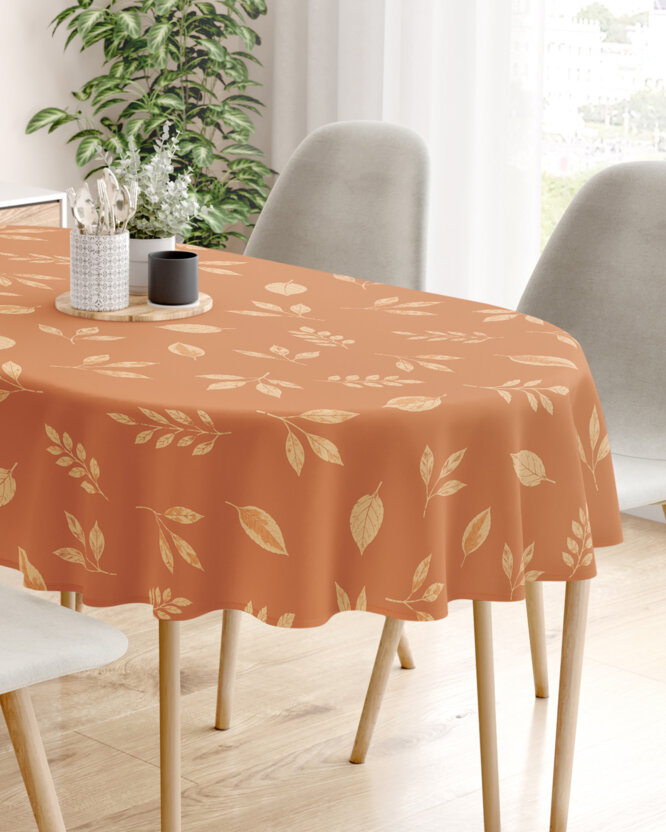 Ovaal tafelkleed 100% katoen - Oranje herfstblaadjes