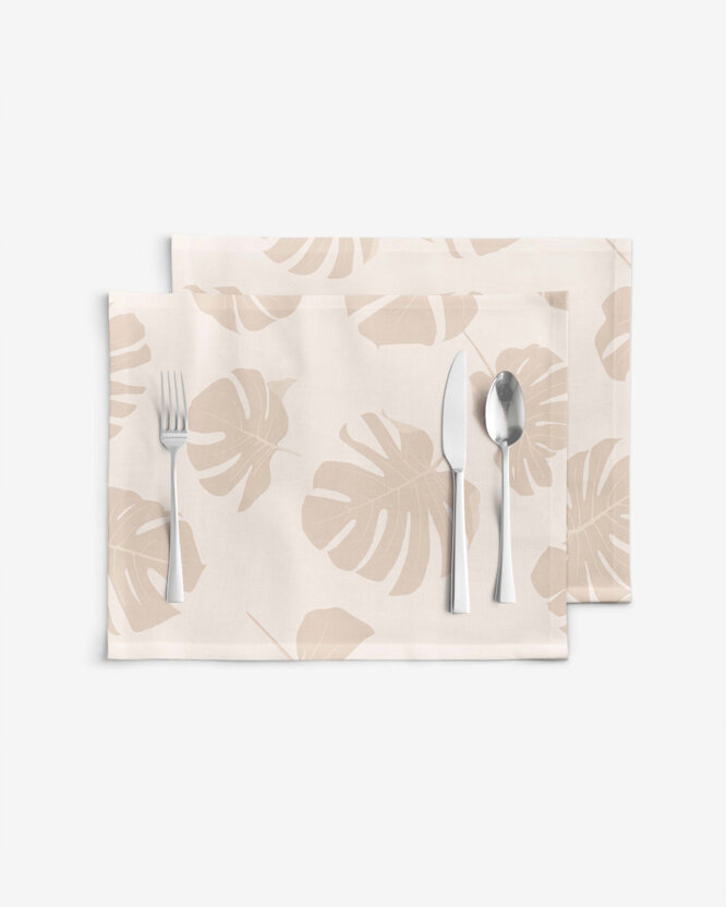 Tafelplacemat 100% katoen renforcé - Tropische bladeren op beige - set van 2 stuks