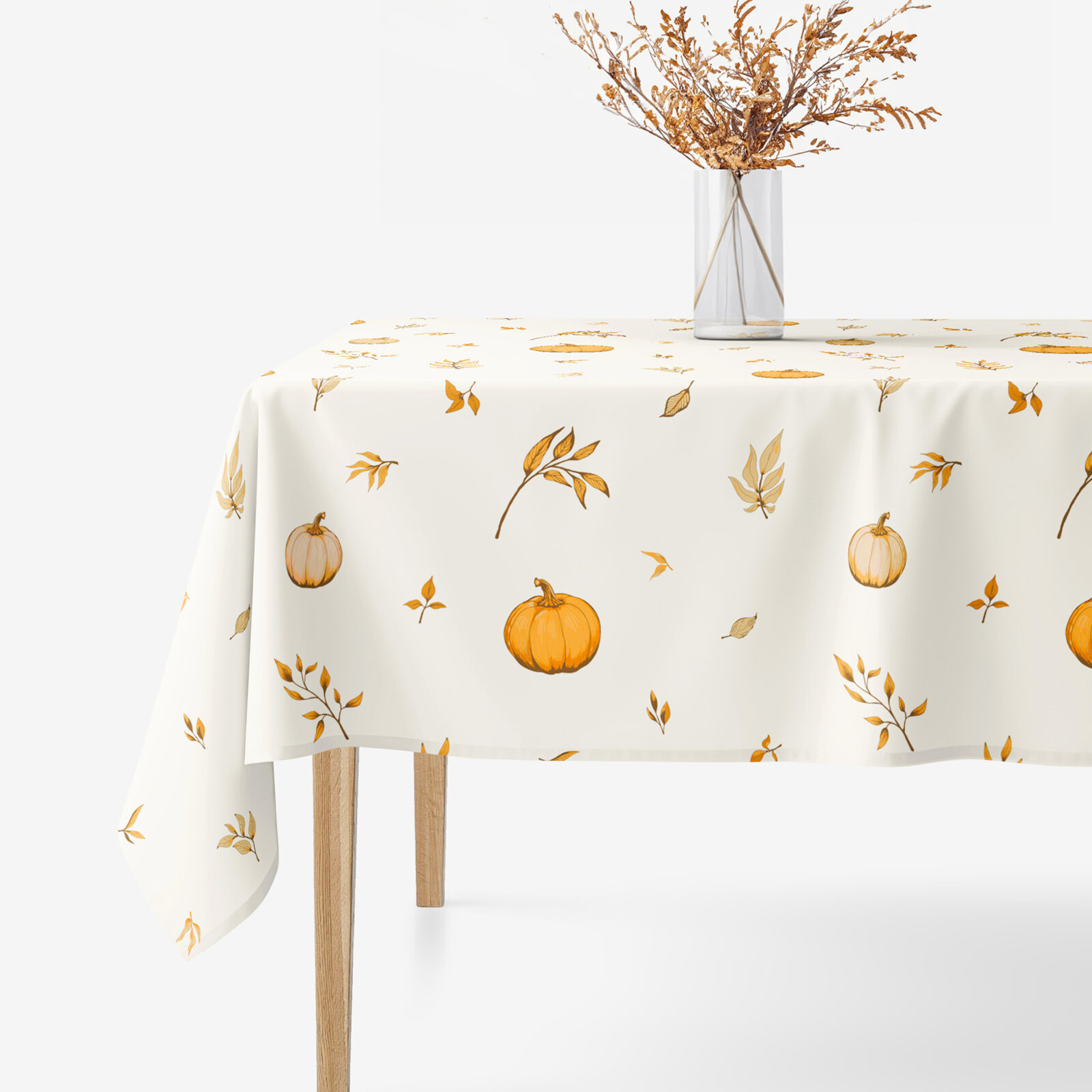 Hoekig tafelkleed 100% katoen renforcé - Herfst pompoenen en blaadjes