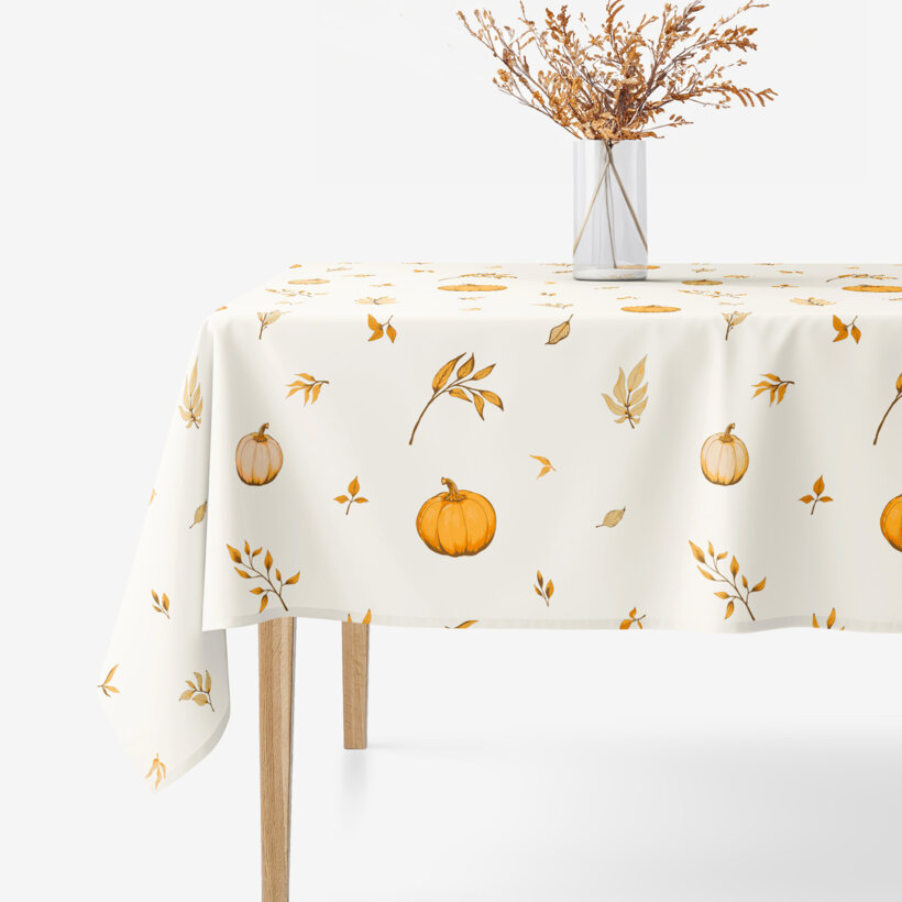 Hoekig tafelkleed 100% katoen renforcé - Herfst pompoenen en blaadjes
