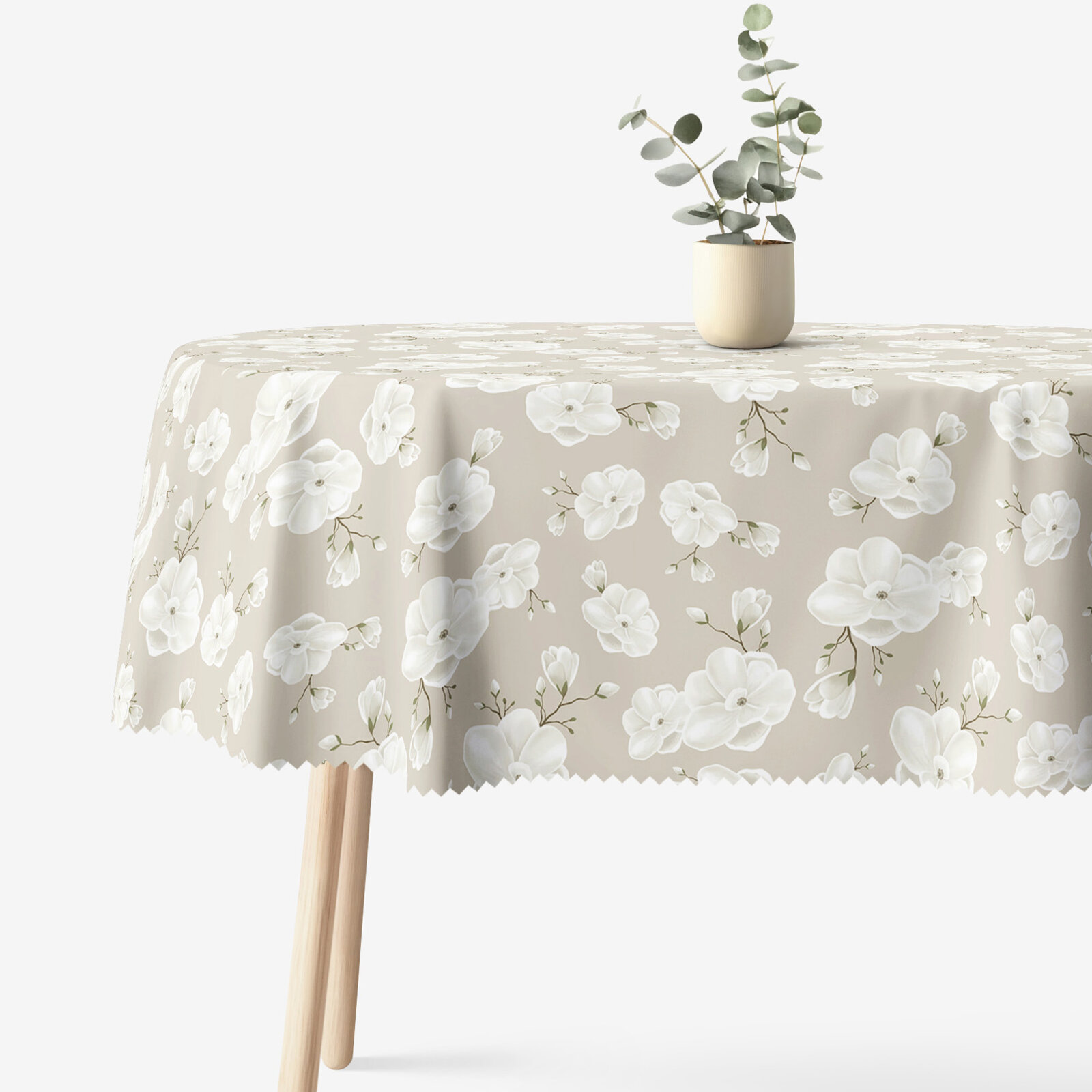 Ovaal teflon tafelkleed - Witte bloemen