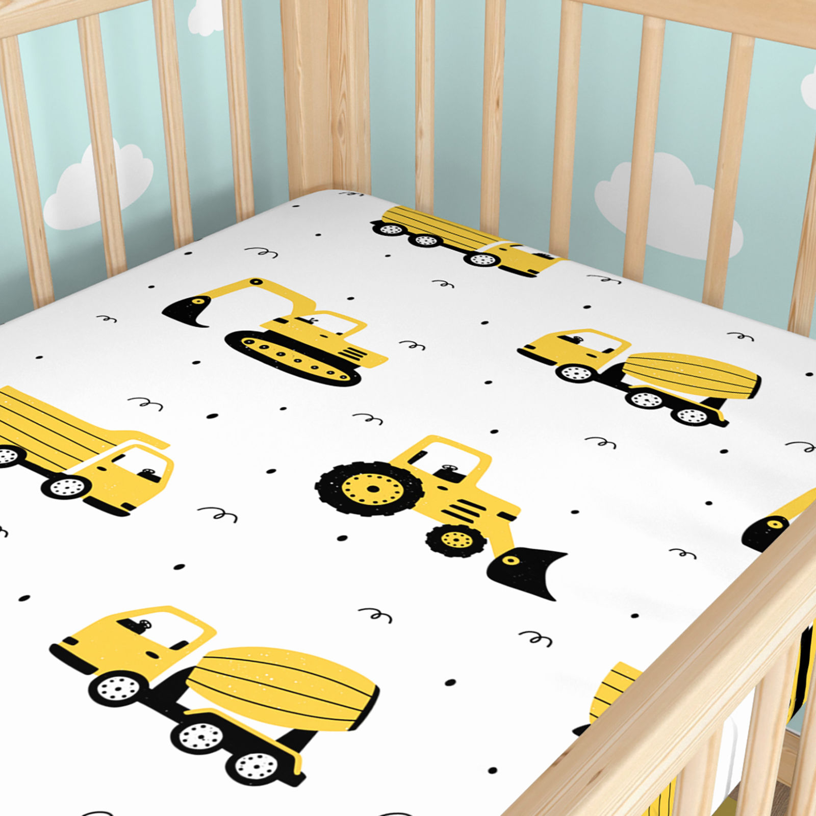 Katoenen hoeslaken voor het babybedje - Graafmachines en bouwvoertuigen
