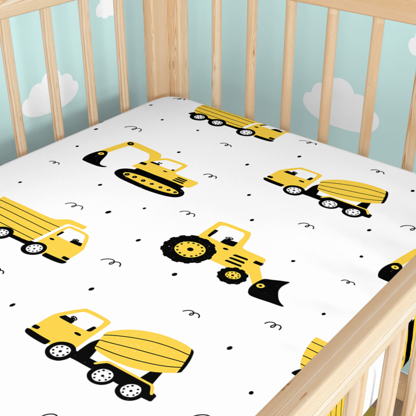 Katoenen hoeslaken voor het babybedje - Graafmachines en bouwvoertuigen