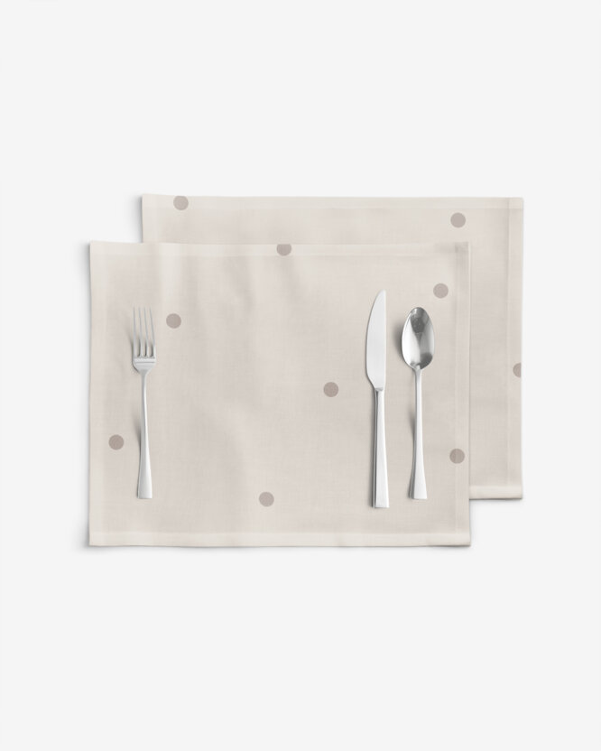 Tafelplacemat 100% katoen renforcé - Stippen op beige - set 2 st.