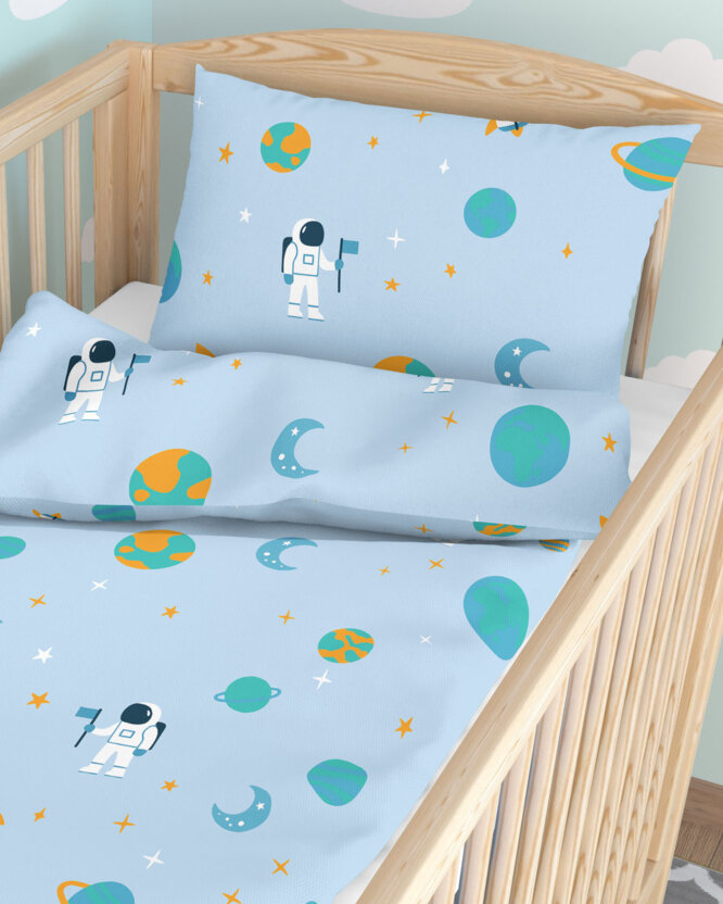 Katoenen beddengoed voor een babybedje - Astronauten in de ruimte