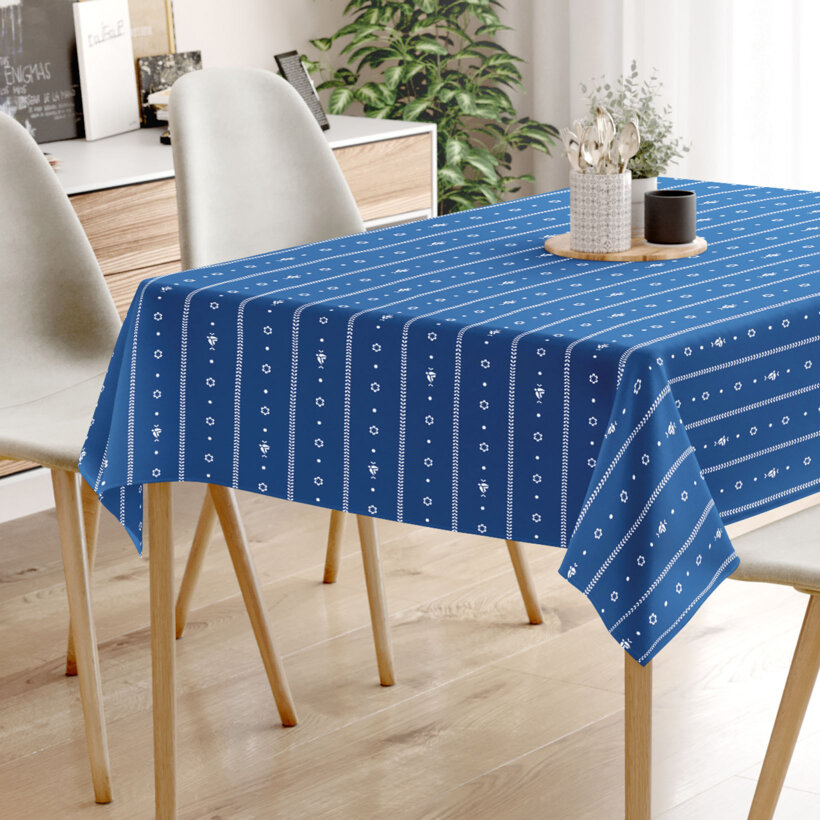 Hoekig tafelkleed 100% katoen renforcé - Na mú dušu op blauw