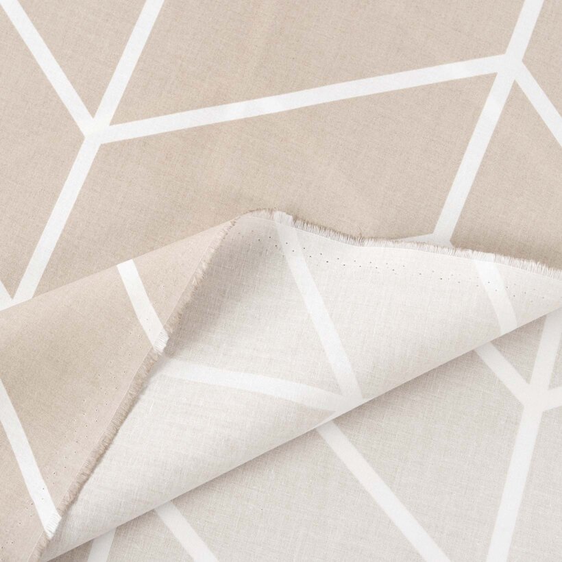 Katoen renforcé - Wit zigzag op beige