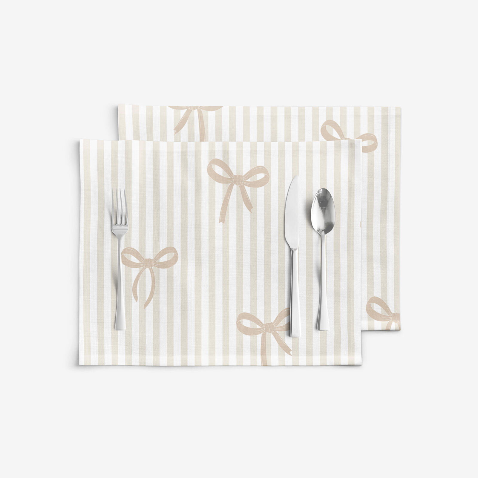 Placemat voor de tafel 100% katoen renforcé - Latte strikjes met streepjes - set 2 stuks