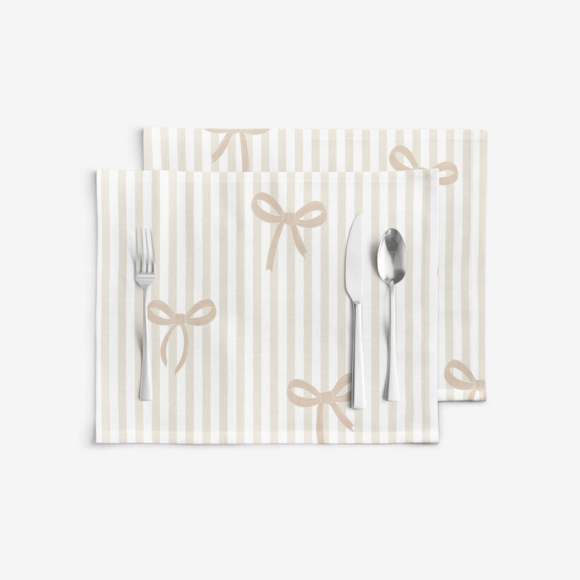 Placemat voor de tafel 100% katoen renforcé - Latte strikjes met streepjes - set 2 stuks
