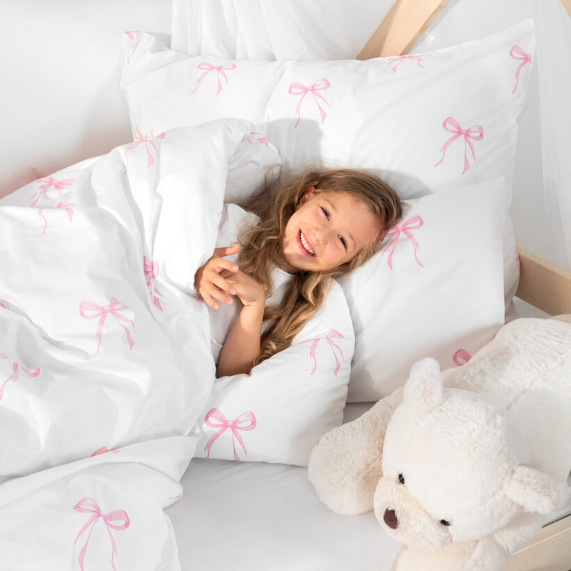 Katoenen beddengoed voor kinderen - Roze strikjes