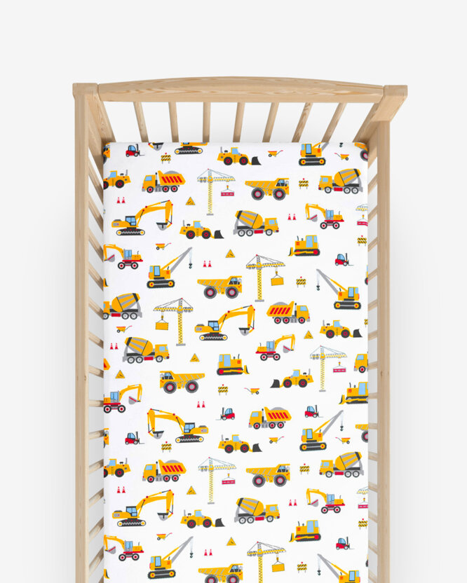 Katoenen hoeslaken voor een babybedje - Vrachtwagens en graafmachines