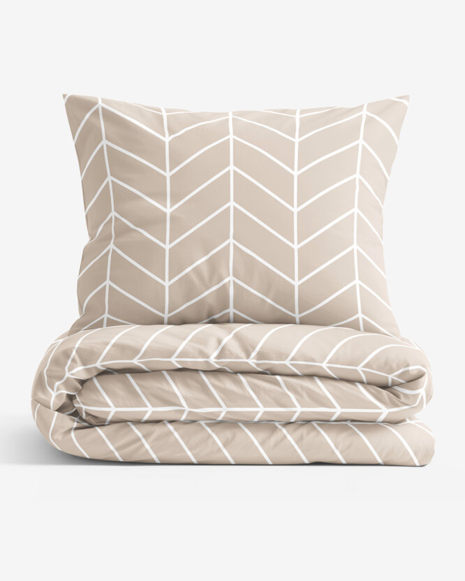 Katoenen beddengoed - Witte zigzag op beige