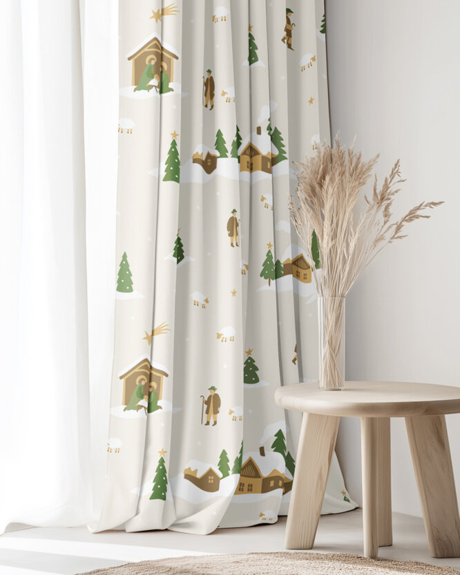 Kerst katoenen gordijn - Kerstliederen (buitenland)