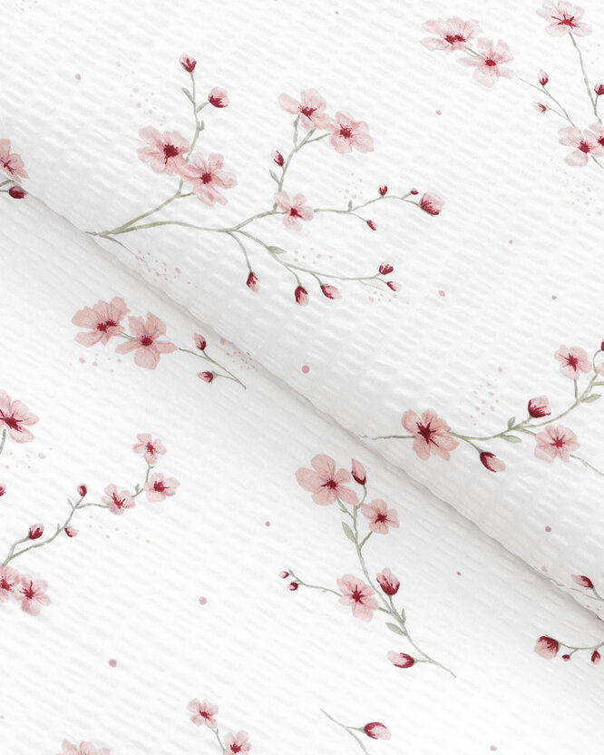 Katoenen crêpe - Bloeiende kersenbloesems