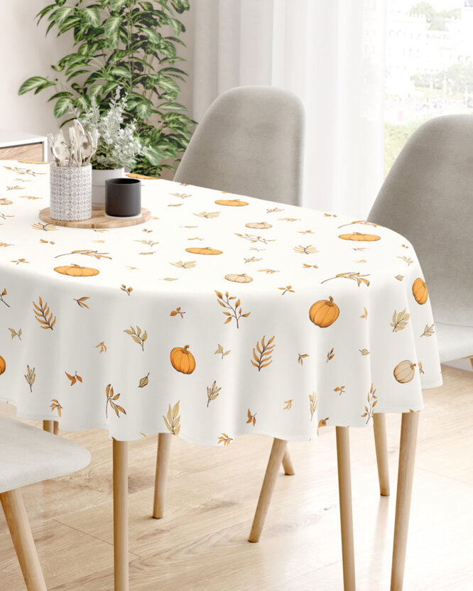 Ovaal tafelkleed 100% katoen renforcé - Herfst pompoenen en blaadjes