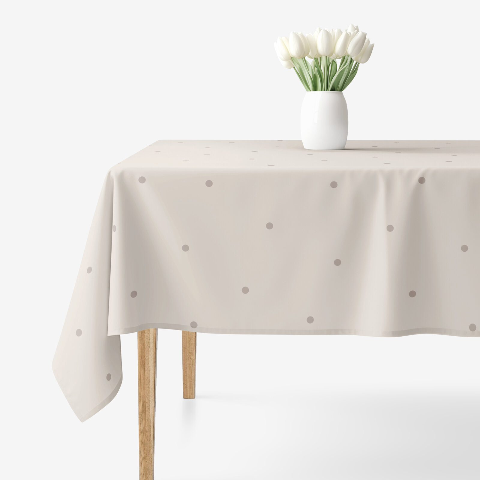 Hoekig tafelkleed 100% katoen renforcé - Stippen op beige