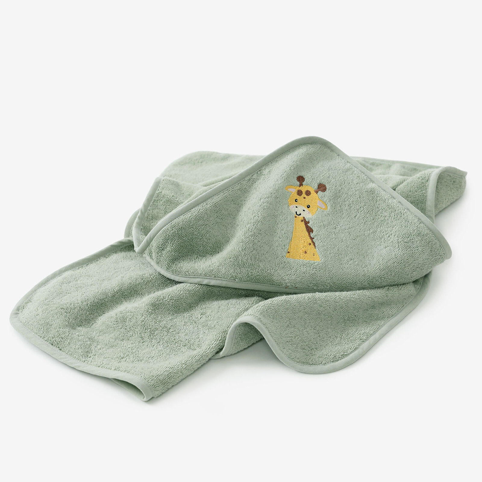 Baby badstof badhanddoek met capuchon - Giraf op salie