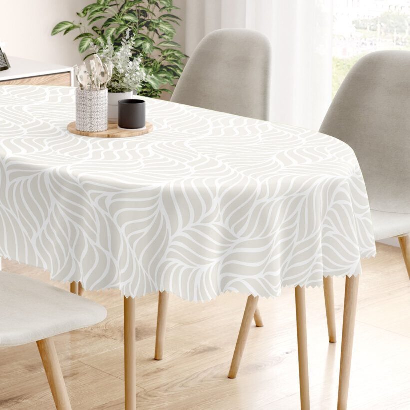Ovaal teflon tafelkleed - Beige lijnen