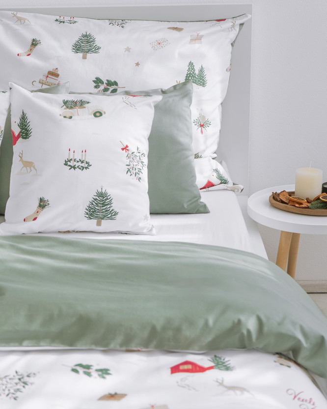 Kerst katoenen beddengoed Duo - Traditionele Kerst met saliegroen (buitenland)