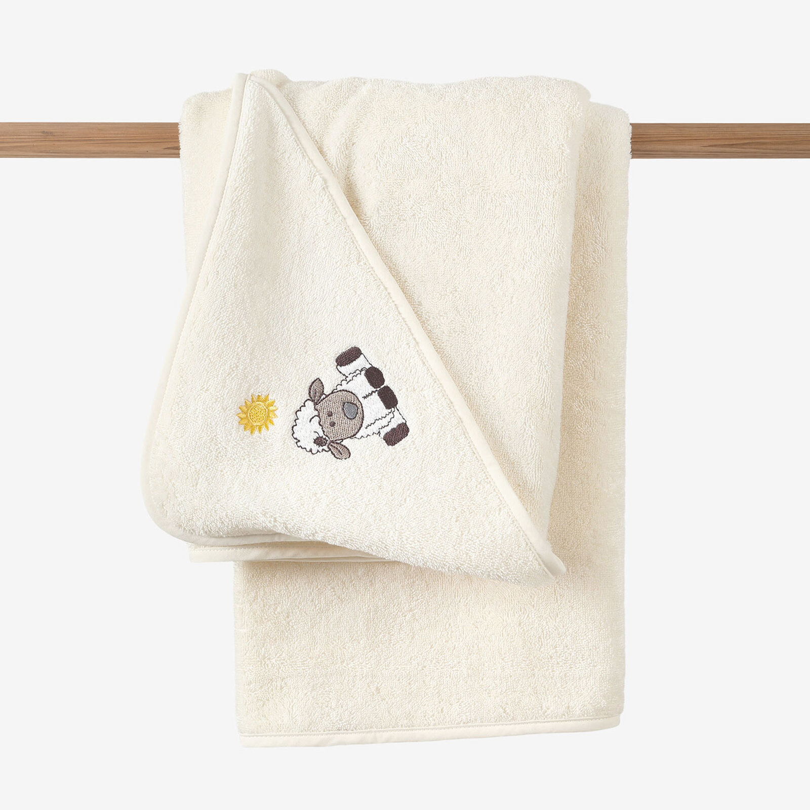 Baby badstof badhanddoek met capuchon - Schaapje op crème