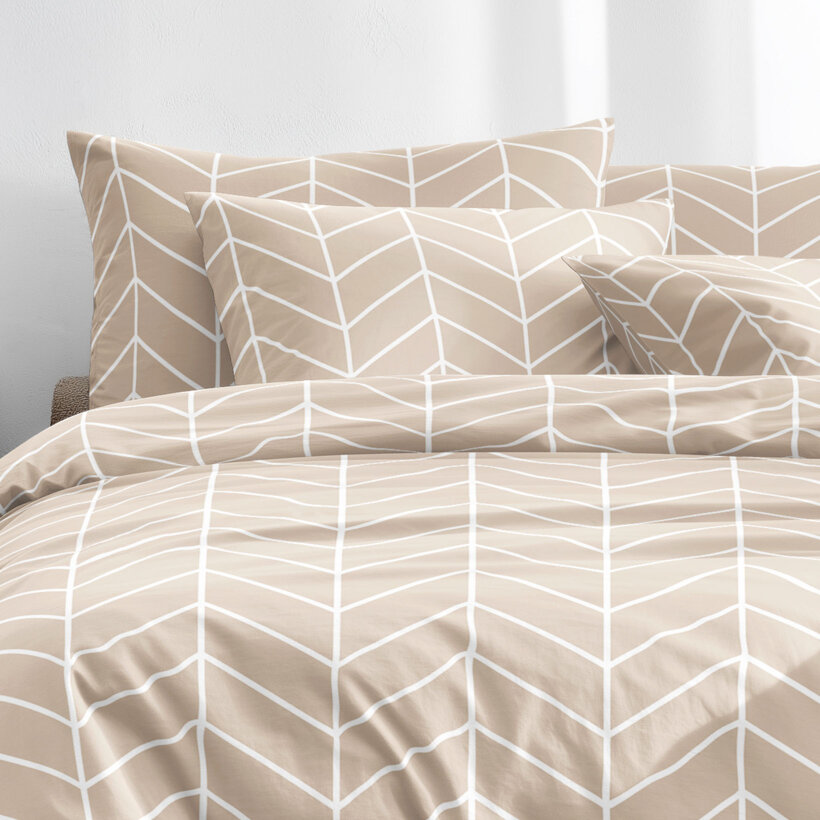 Katoenen beddengoed - Witte zigzag op beige