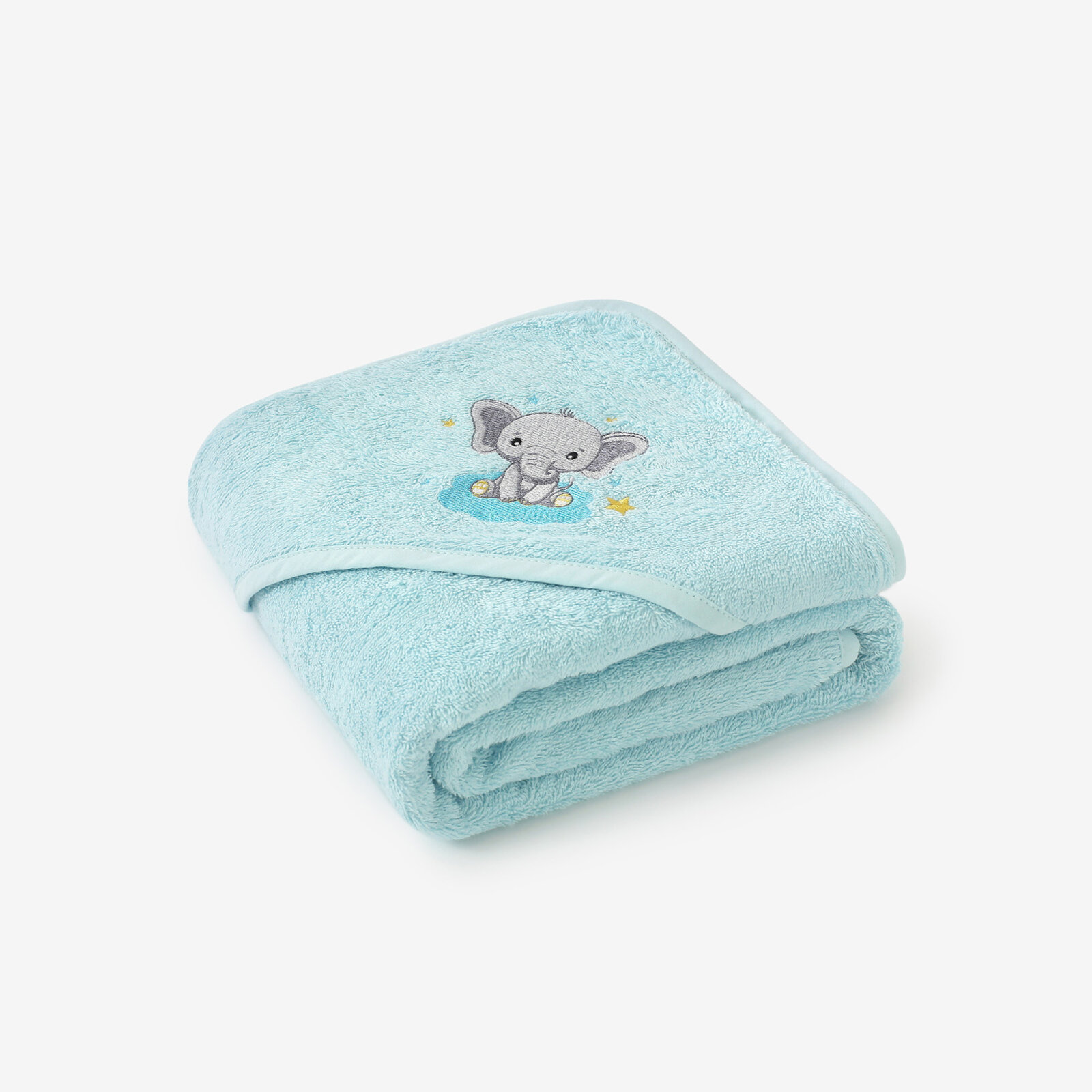 Kinder badstof badhanddoek met capuchon - Olifantje op blauw