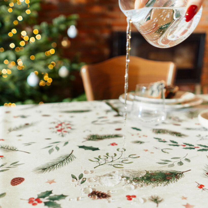 Hoekig teflon tafelkleed - Winters takjes