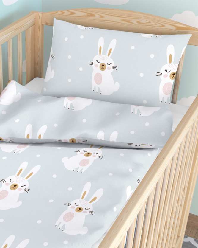 Katoenen beddengoed voor babybedje - Dromerige konijntjes