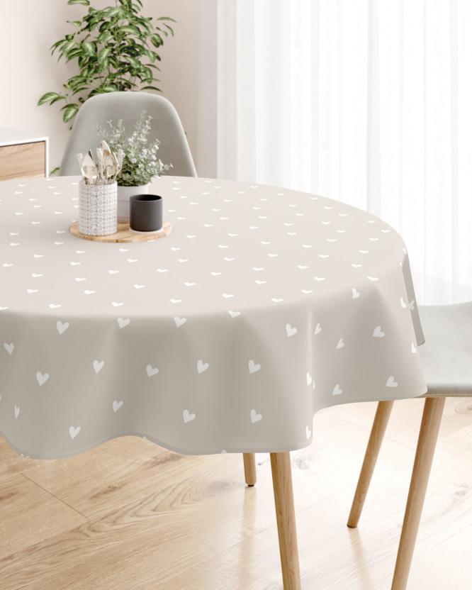 Rond tafelkleed 100% katoen renforcé - Hartjes op latte