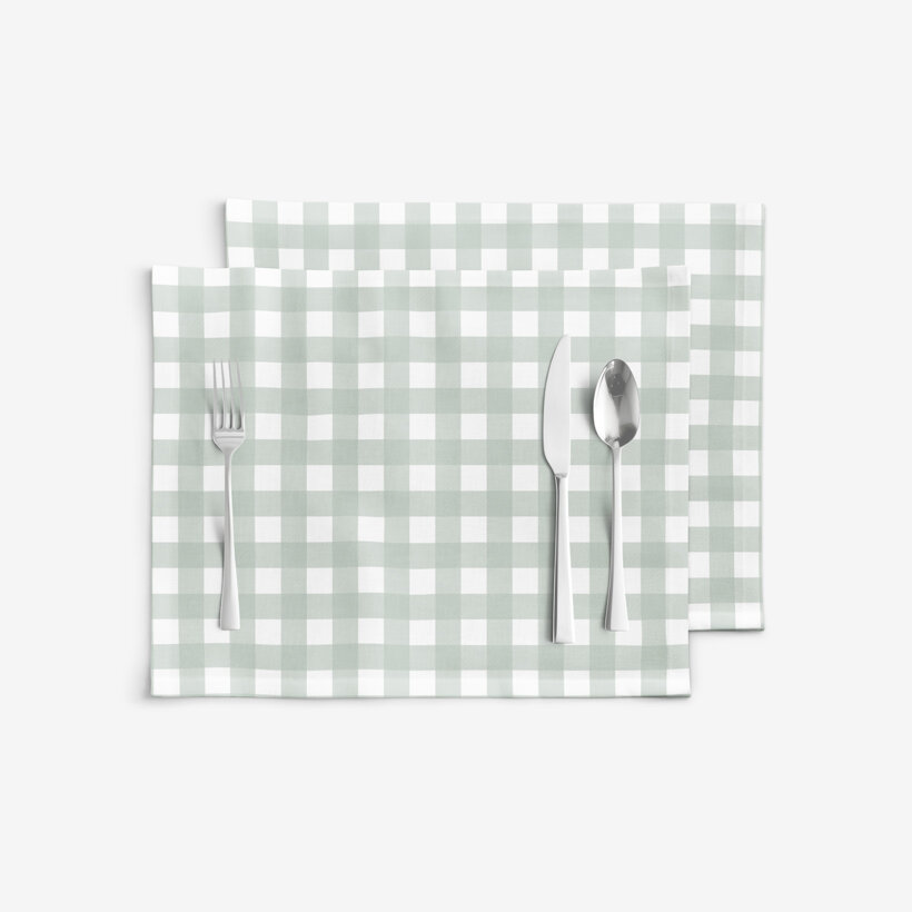 Placemat 100% katoen renforcé - Saliegroene ruitjes - set van 2 st.