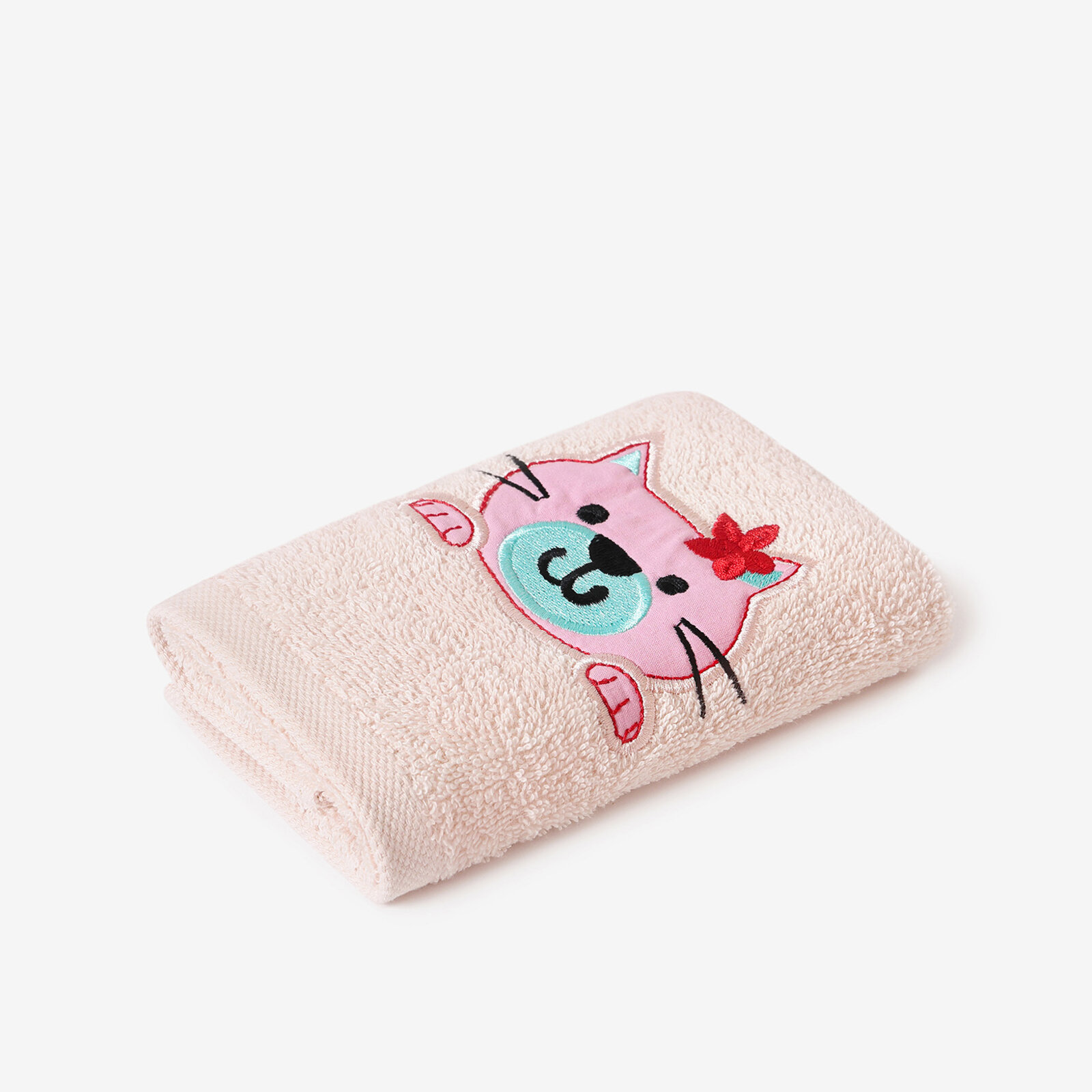 Kinder badstof handdoek - Poesje op lichtroze