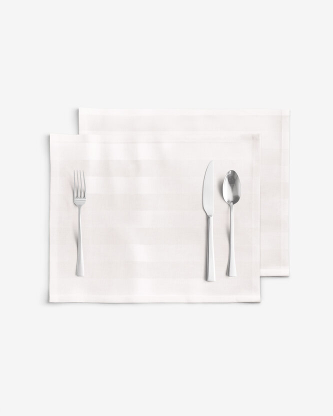 Damasten placemat voor op tafel - Crème streepjes met satijnglans - set 2 stuks