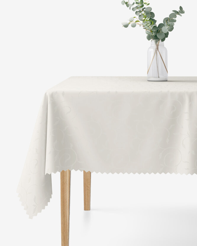 Feestelijk hoekig teflon tafelkleed - crème met grote ornamenten