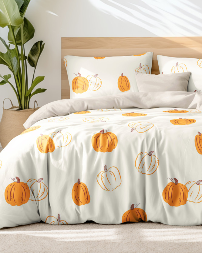 Katoenen beddengoed Duo - Herfst pompoen met latte