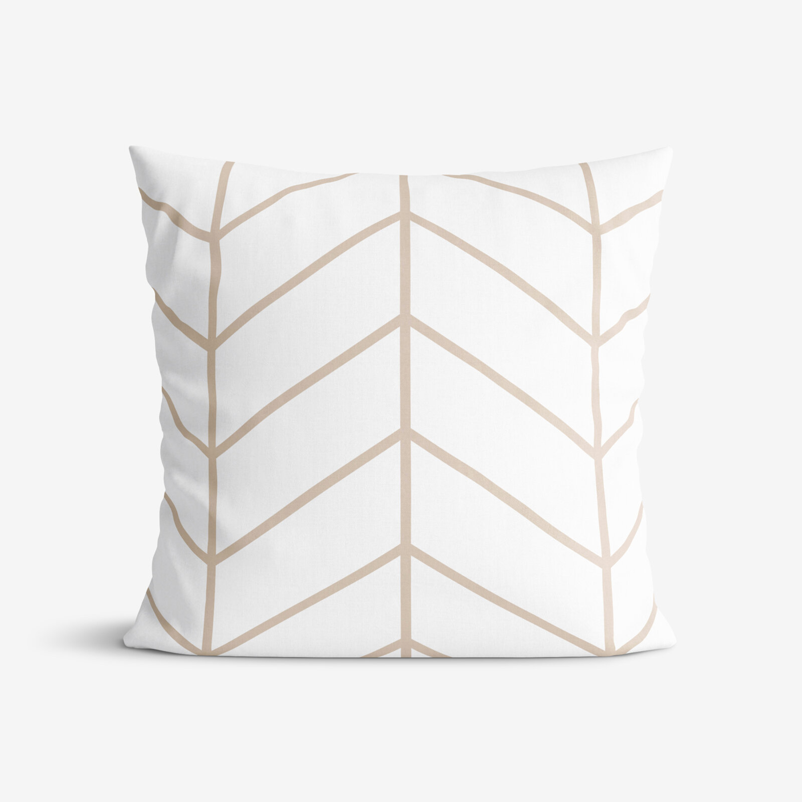 Katoenen kussensloop - Beige zigzag op wit