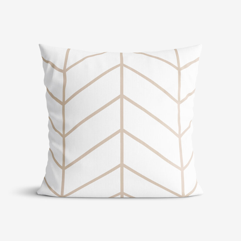 Katoenen kussensloop - Beige zigzag op wit
